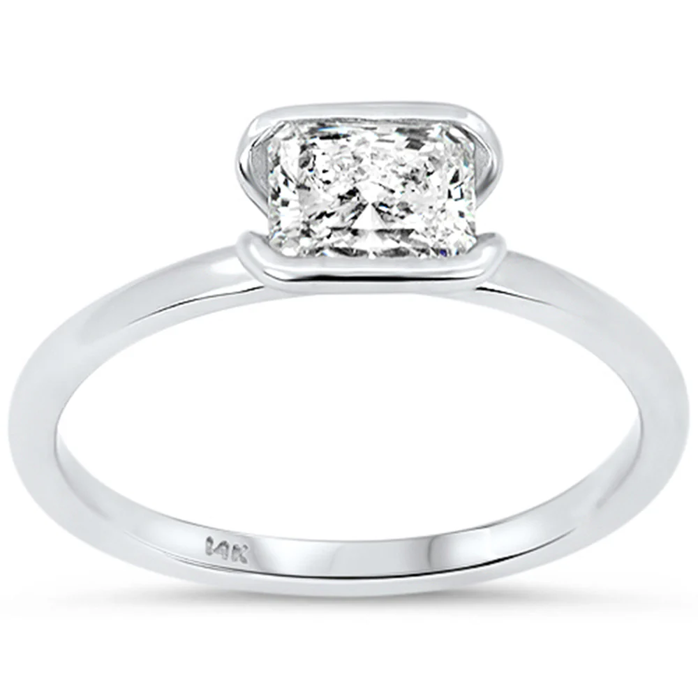 <span style="color:purple">SPECIAL!</span> .70ct G SI 14kt White Gold Diamond Half Bezel Set Radiant Cut Engagement Ring Size 6.5