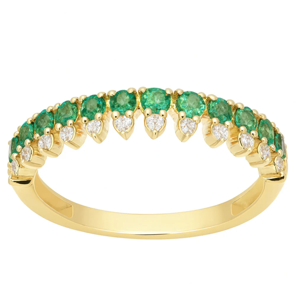 <span style="color:purple">SPECIAL!</span> .52ct G SI Yellow Gold Diamond & Emerald Gemstone Elegant Ring Size 6.5