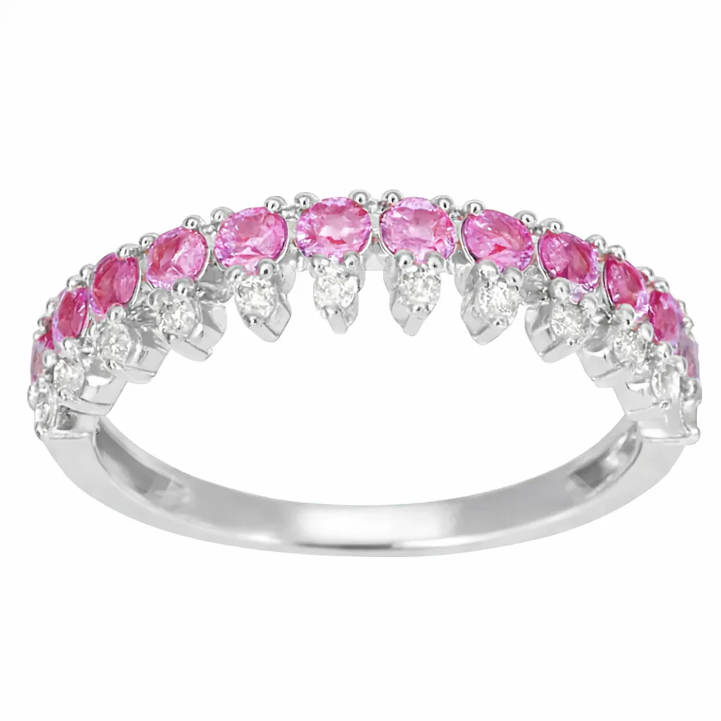 <span style="color:purple">SPECIAL!</span> .66ct G SI White Gold Diamond & Pink Sapphire Gemstone Elegant Ring Size 6.5