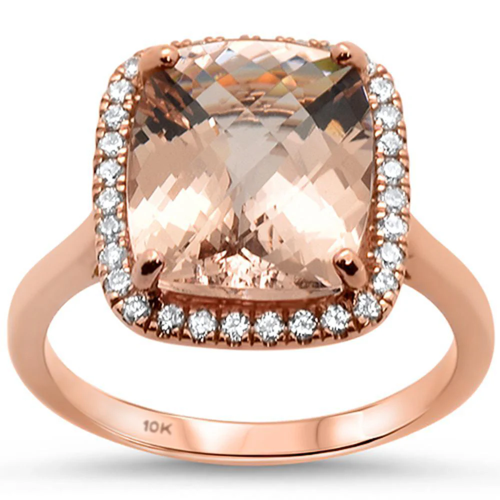<span style="color:purple">SPECIAL!</span> 4.61ct 10k Rose Gold Diamond & Cushion Cut Morganite Gemstone Ring