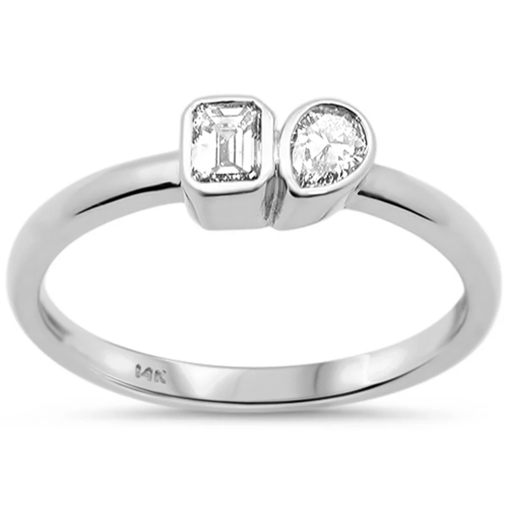 <span style="color:purple">SPECIAL!</span> .29ct G SI 14K White Gold Bezel Set Emerald Cut Diamond & Pear Ring Size 7