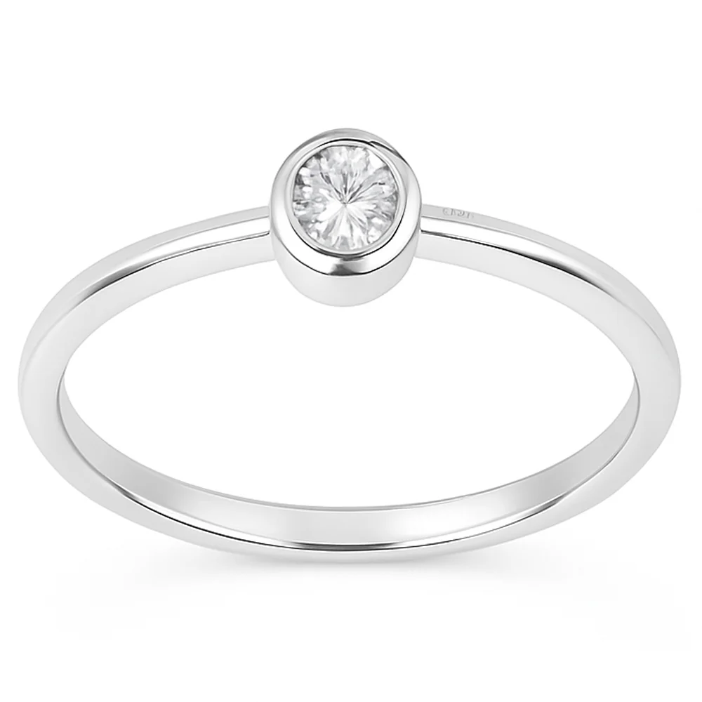 <span style="color:purple">SPECIAL!</span> .22ct G SI 14kt White Gold Bezel Set Oval Diamond Solitaire Ring Size 6.5