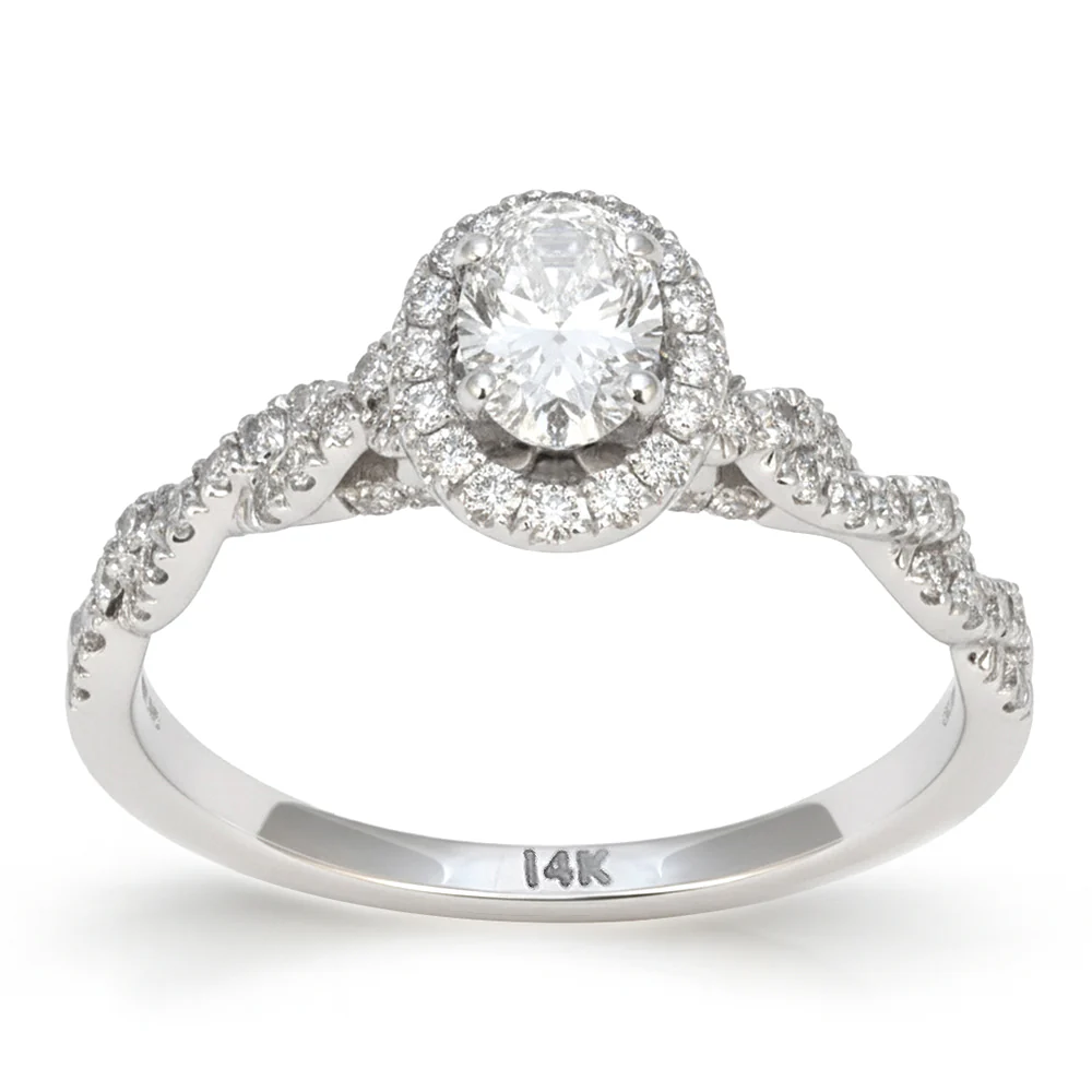 <span style="color:purple">SPECIAL!</span> .82ct G SI 14kt White Gold Oval Diamond Infinity Band Engagement Ring Size 6.5