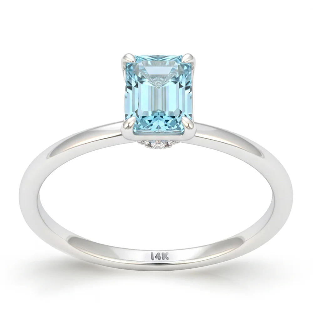 <span style="color:purple">SPECIAL!</span> .86ct G SI 14kt White Gold Aquamarine & Diamond Solitaire Ring Size 6.5