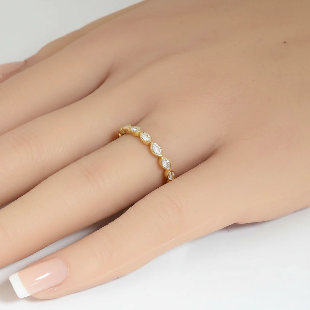 <span style="color:purple">SPECIAL!</span> .85ct G SI 14kt Yellow Gold Marquise Diamond Bezel set Half Eternity Band Ring Size 6.5 - Image 2