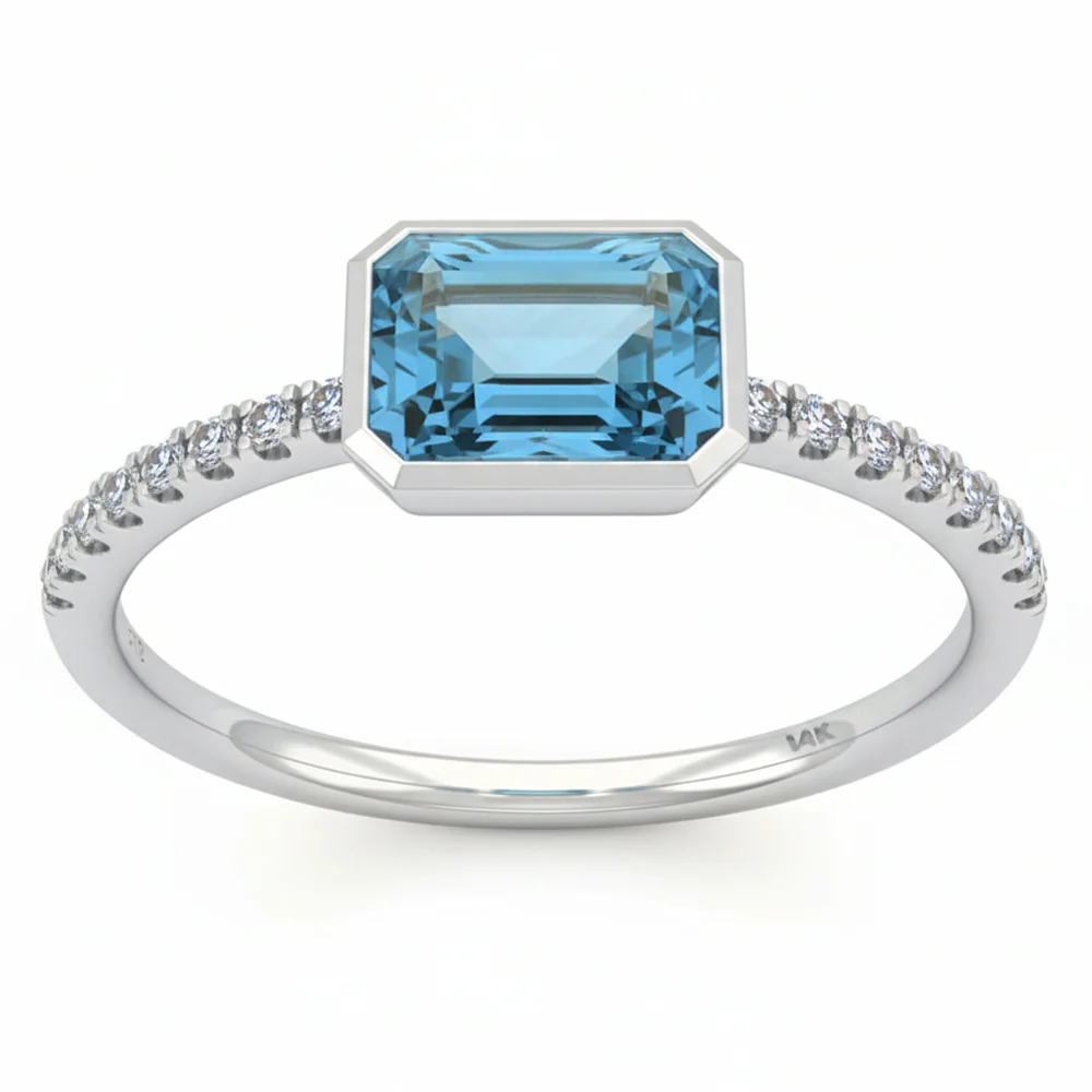 <span style="color:purple">SPECIAL!</span> 1.06ct G SI 14kt White Gold Diamond & Aquamarine Gemstone Bezel Set Ring Size 6.5