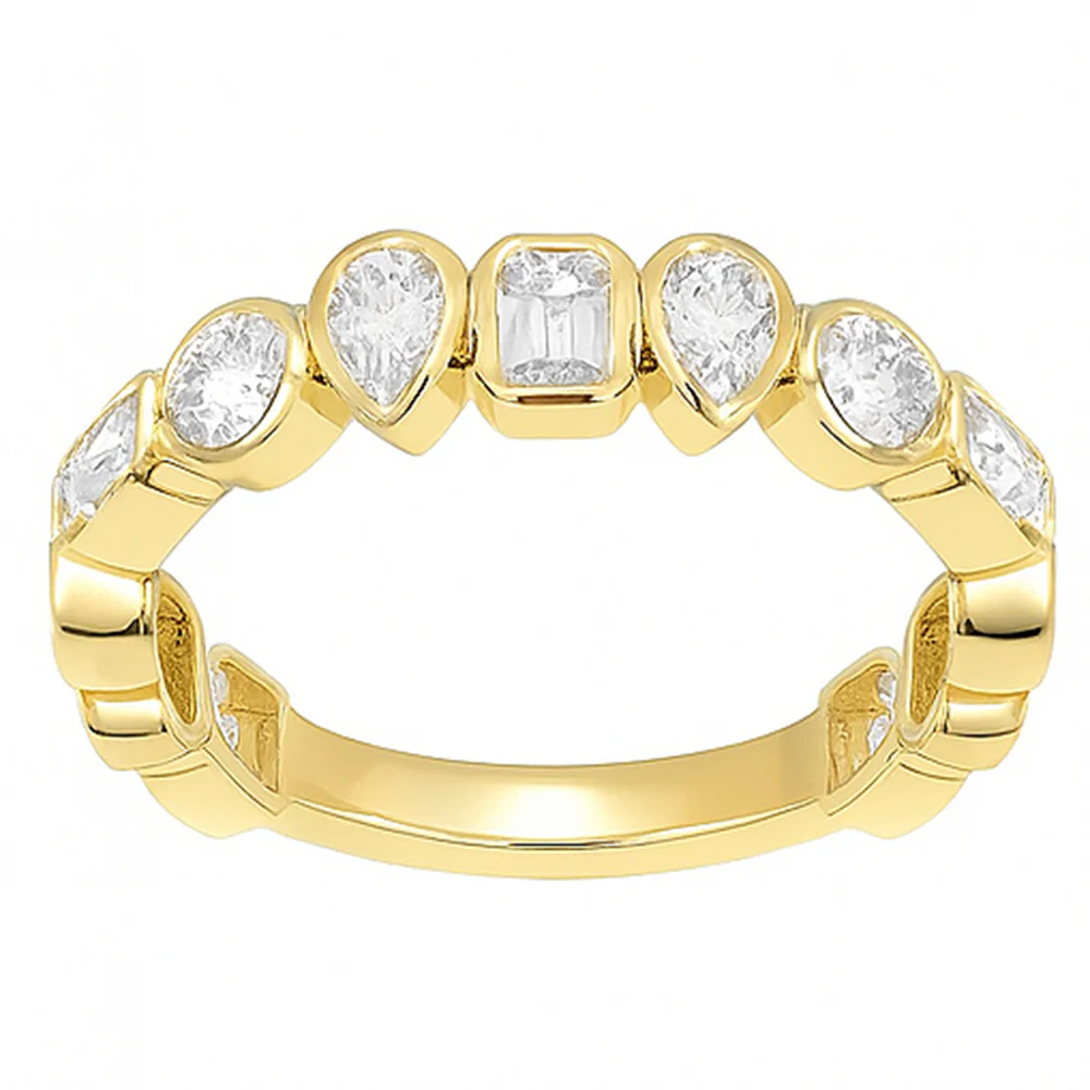 <span style="color:purple">SPECIAL!</span> 1.66ct G SI 14kt Yellow Gold Multi Shape Diamond Bezel Set Half Eternity Ring Size 7