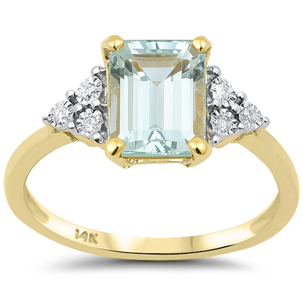 <span style="color:purple">SPECIAL!</span> 1.66ct G SI 14K Yellow Gold Diamond & Aquamarine Gemstone Ring Size 6.5