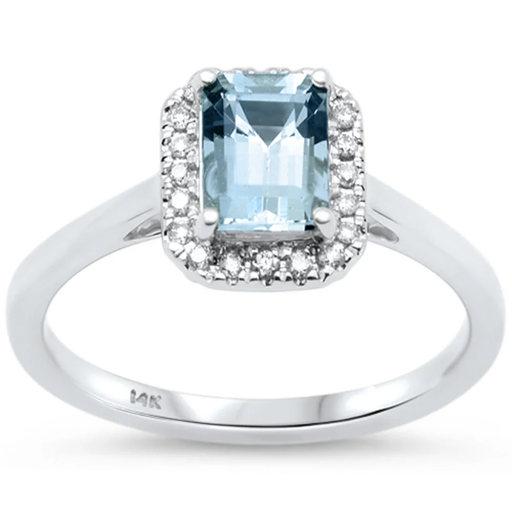 <span style="color:purple">SPECIAL!</span> 1.12ct G SI 14K White Gold Diamond & Aquamarine Gemstone Ring Size 6.5