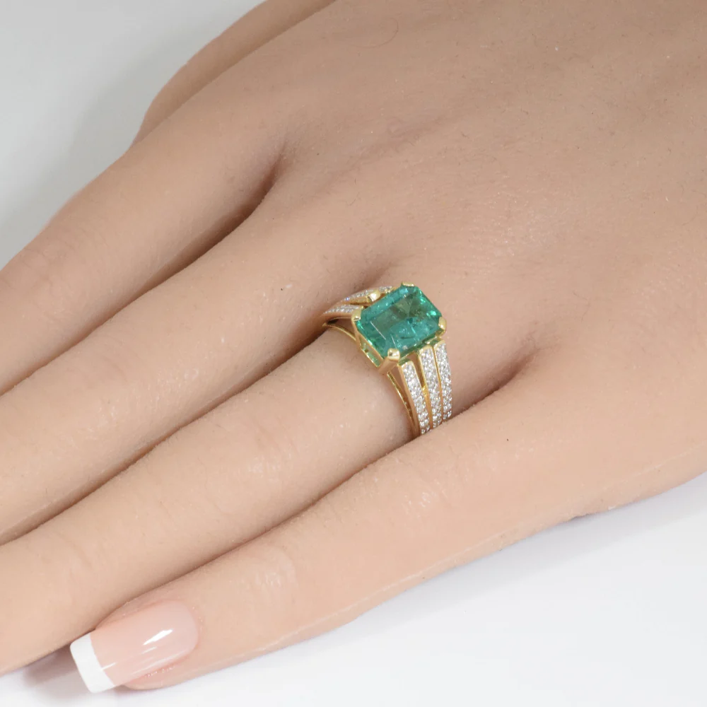 <span style="color:purple">SPECIAL!</span>2.63ct G SI 14K Yellow Gold Diamond & Emerald Gemstone Ring Size 6.5 - Image 2