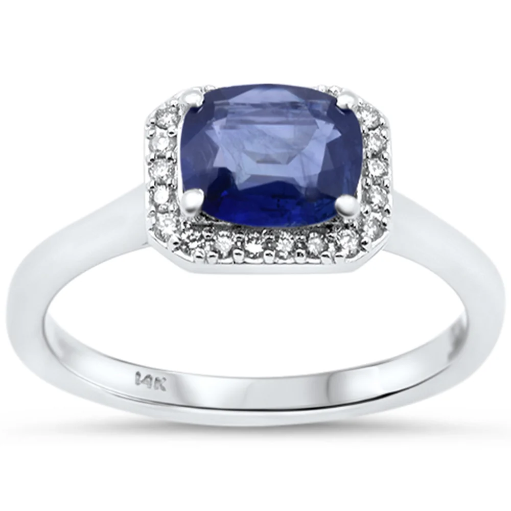 <span style="color:purple">SPECIAL!</span>1.24ct G SI 14K White Gold Diamond & Blue Sapphire Gemstone Ring Size 6.5