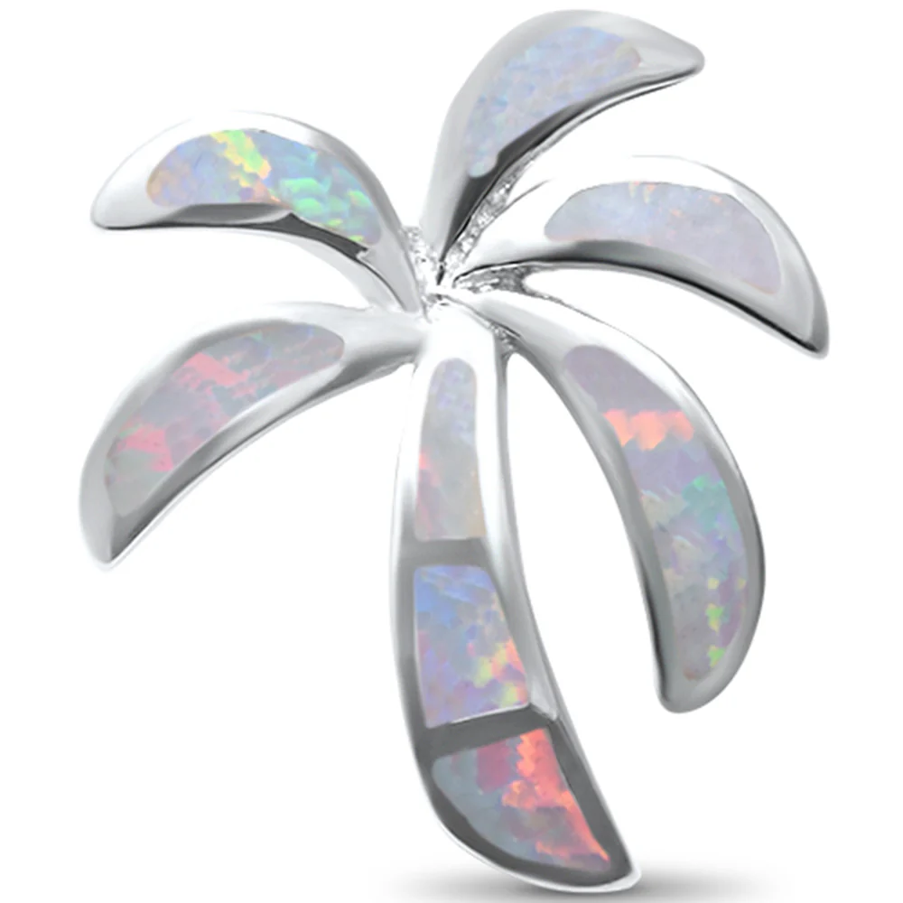 <span>CLOSEOUT! </span>White Opal Palm Tree .925 Sterling Silver Pendant