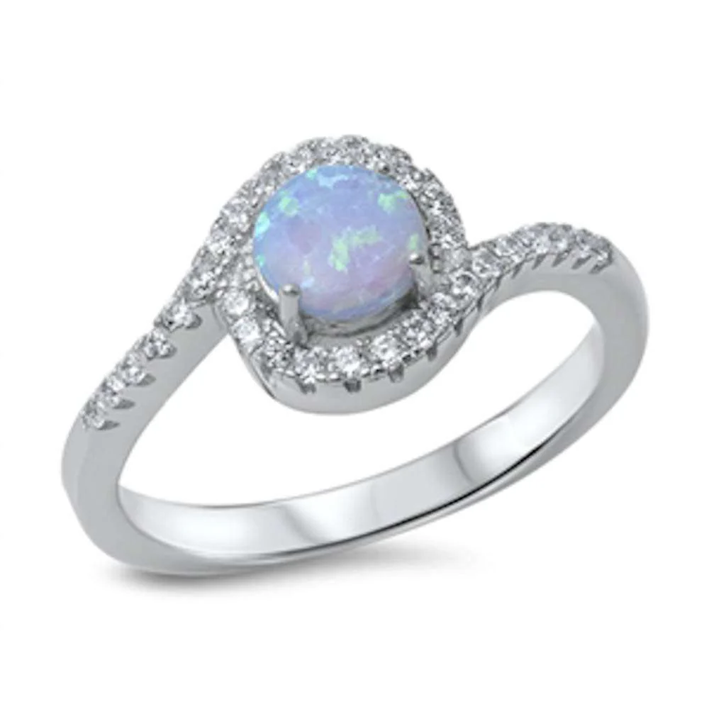 <span>CLOSEOUT!</span> Halo Light Blue Opal & Cubic Zirconia .925 Sterling Silver Ring