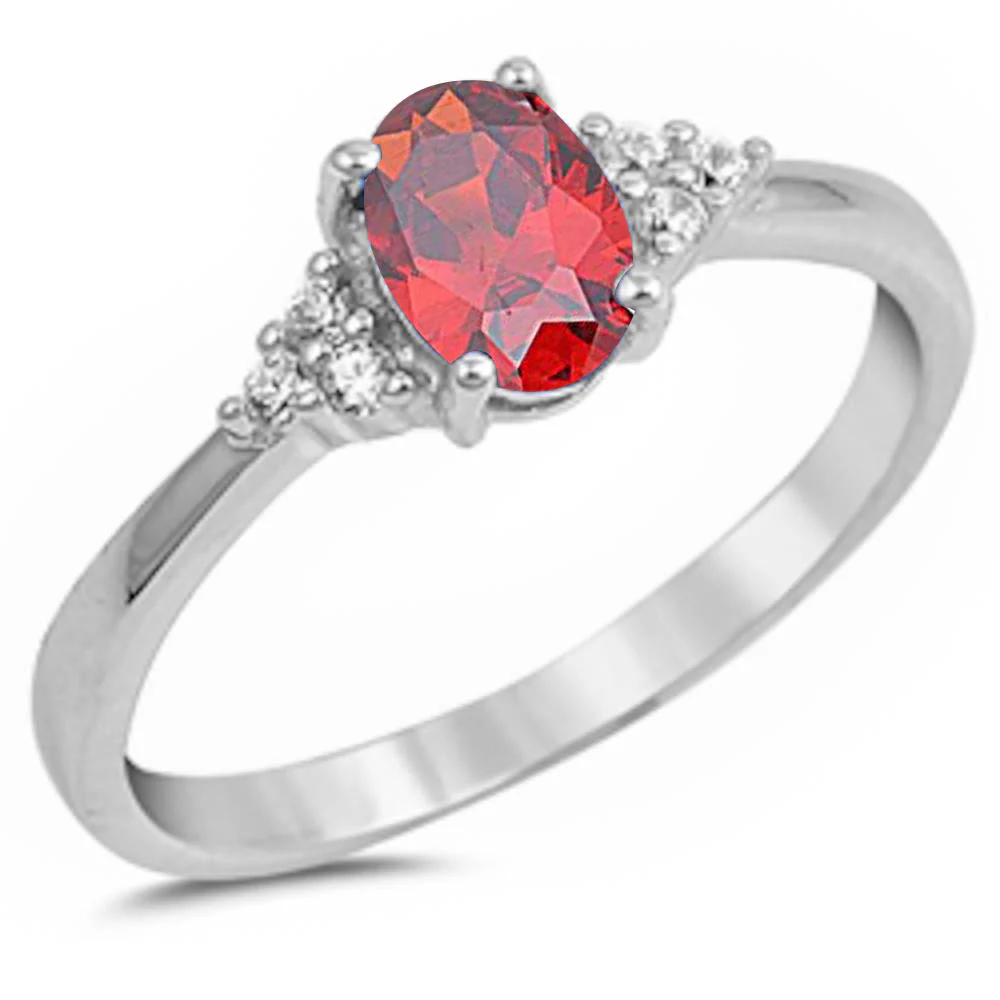 Oval Red Garnet & Cz Beautiful Fashion .925 Sterling Silver Ring Sizes 4-10