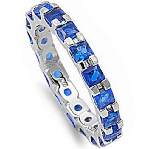 <span>CLOSEOUT!</span>Princess-cut Blue Sapphire Eternity Wedding Band .925 Sterling Silver