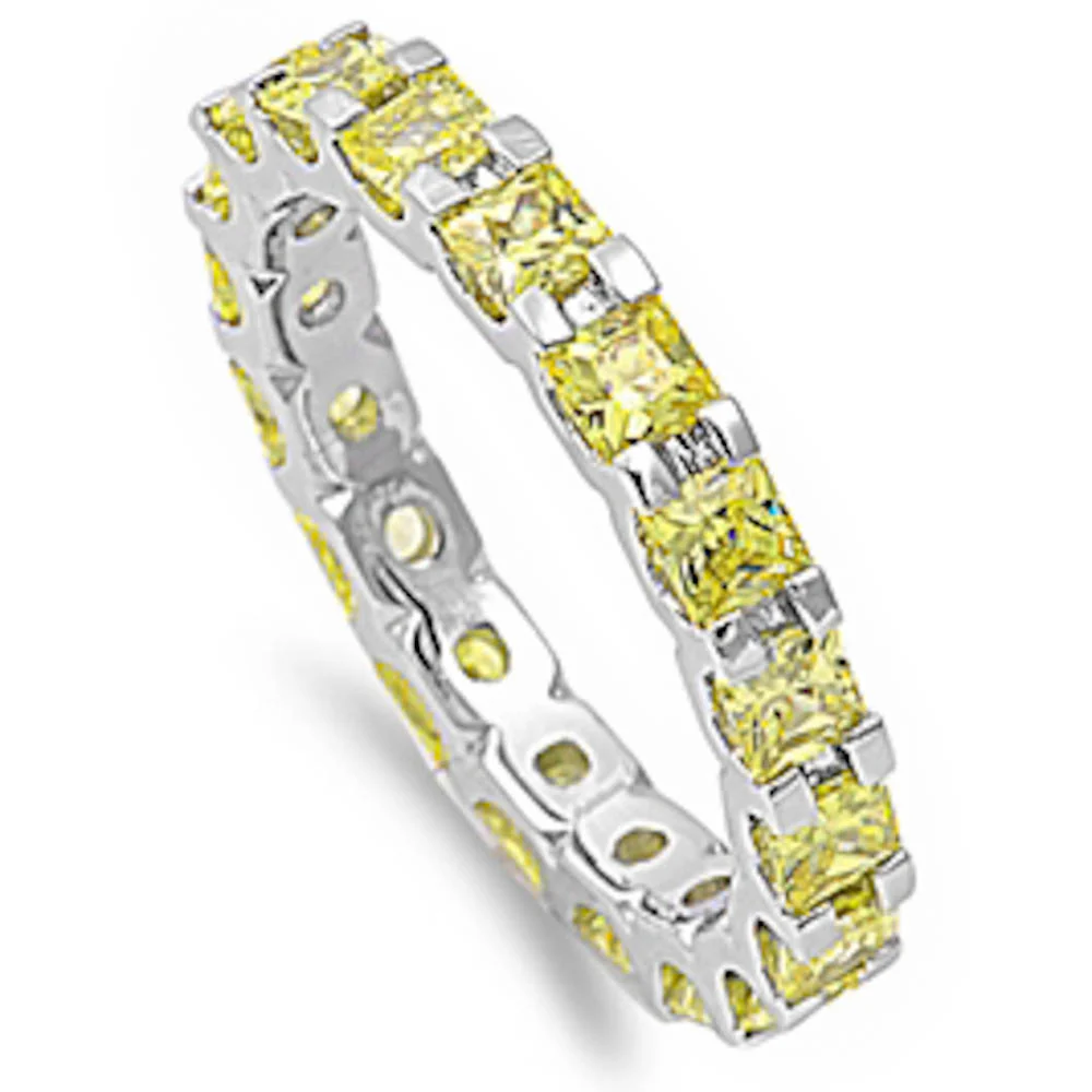 <span>CLOSEOUT!</span>Princess Cut Yellow Cz Eternity Wedding Band .925 Sterling Silver