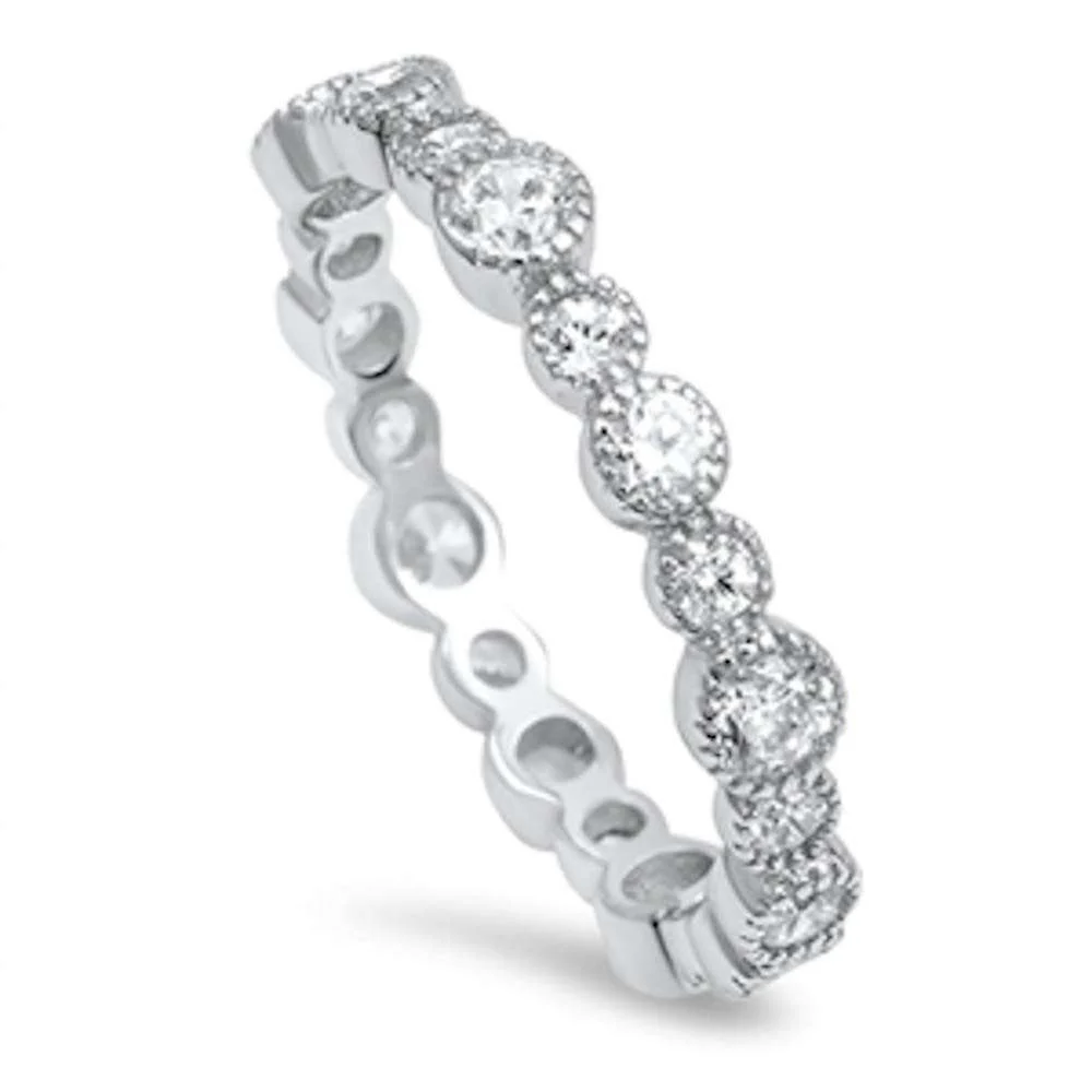 <span>CLOSEOUT! </span>Round Cz Eternity Band .925 Sterling Silver Ring Sizes 4-10