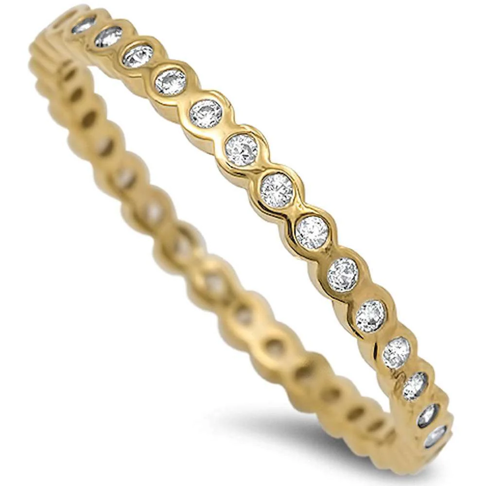 <span>CLOSEOUT! </span>Yellow Gold Plated Cz Eternity Band .925 Sterling Silver Ring