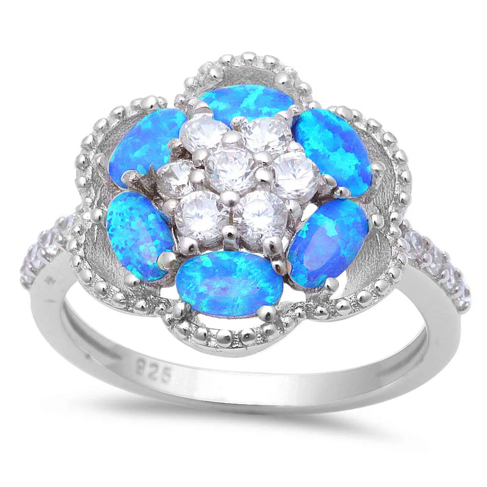 <span>CLOSEOUT!</span> Blue Fire Opal & Cubic Zirconia .925 Sterling Silver Ring
