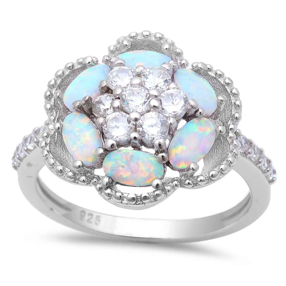 <span>CLOSEOUT!</span> White Fire Opal & Cubic Zirconia .925 Sterling Silver Ring Sizes 5,10