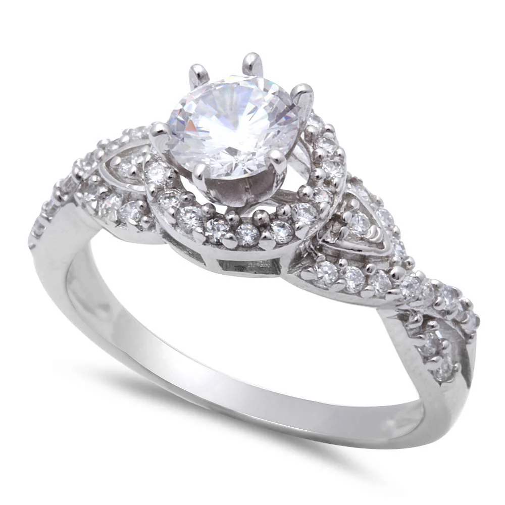 <span>CLOSEOUT! </span>1.25ct Halo Infinity Style Cubic Zirconia .925 Sterling Silver Ring