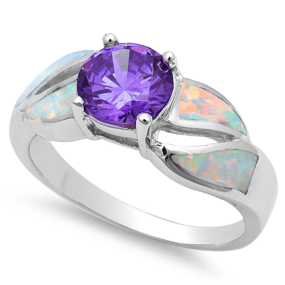 <span>CLOSEOUT!</span>Round Amethyst & White Opal .925 Sterling Silver Ring