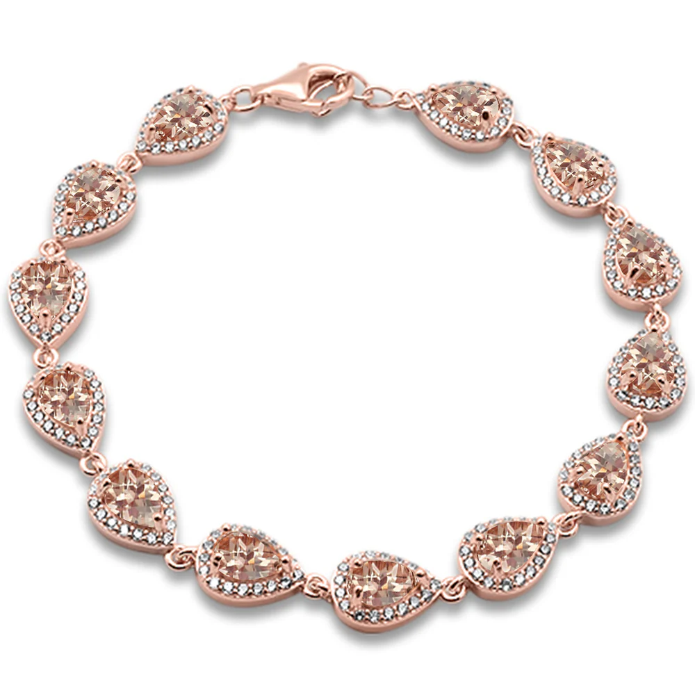 <span>CLOSEOUT! </span>Rose Gold Plated Pear Morganite & Cubic Zirconia .925 Sterling Silver Bracelet 7.5" Long
