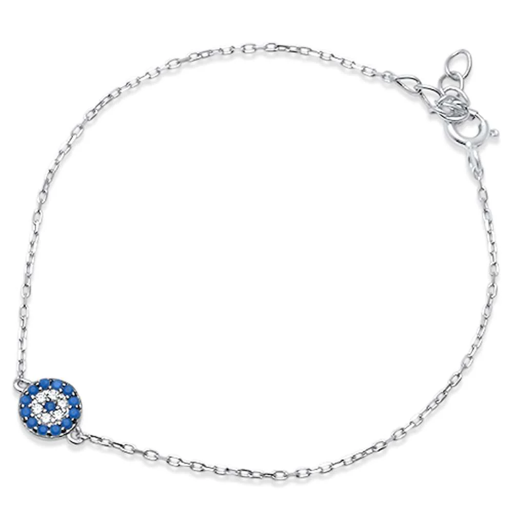 <span>CLOSEOUT! </span>Trendy! Blue Sapphire & CZ .925 Sterling Silver Bracelet 6"+1" Ext