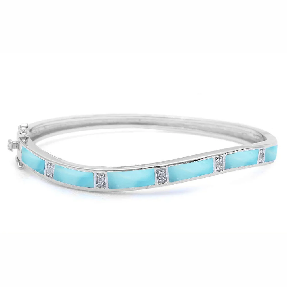 Natural Larimar Bangle .925 Sterling Silver Bracelet