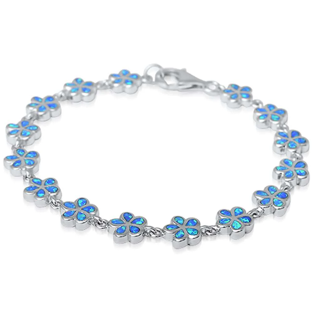 Blue Opal Plumeria .925 Sterling Silver Bracelet