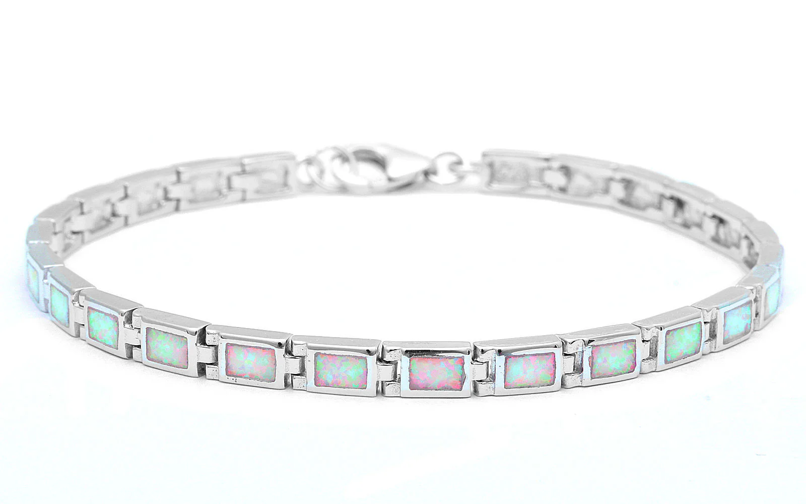 Fire White Opal .925 Sterling Silver Bracelet
