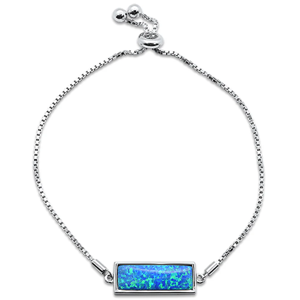 Blue Opal Bar .925 Sterling Silver Bracelet 7.5" Long