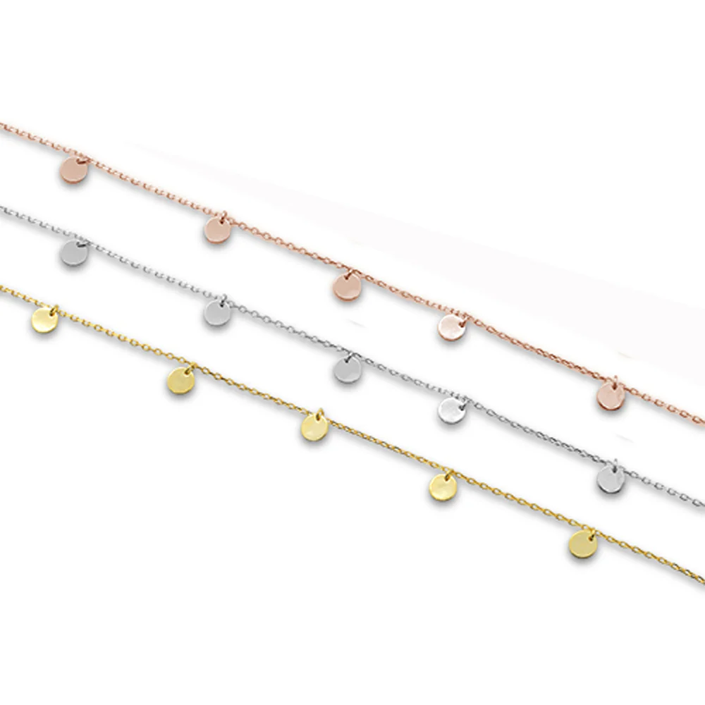 <span>CLOSEOUT! </span>Plain Hammered Disc .925 Sterling Silver Bracelet Three colors Available!