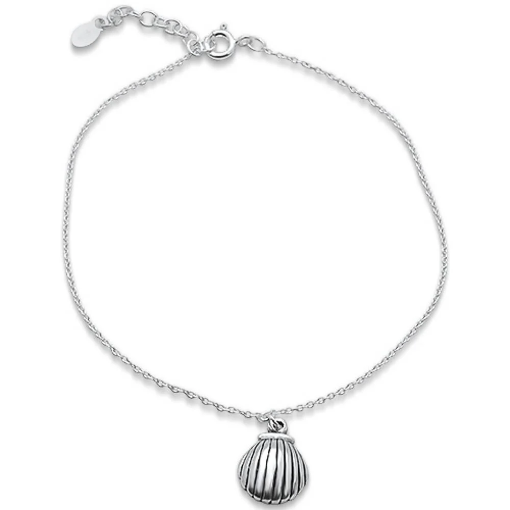 <span>CLOSEOUT!</span>Plain Shell .925 Sterling Silver Anklet 9" Long