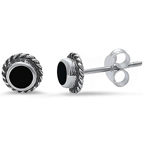 <span>CLOSEOUT!</span> Black Onyx Stud.925 Sterling Silver Earring
