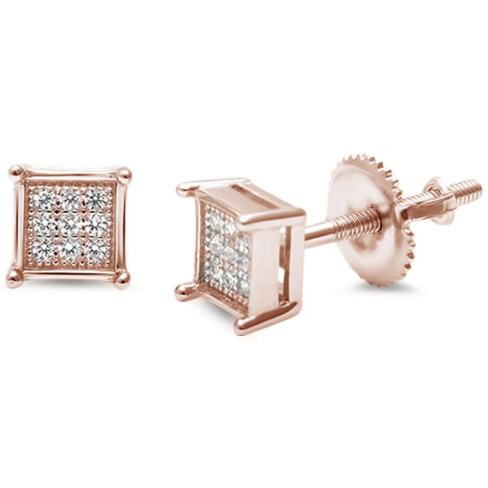 6MM Micro Pave Princess Cut CZ .925 Sterling Silver Stud Earrings Colors Available! - Image 4