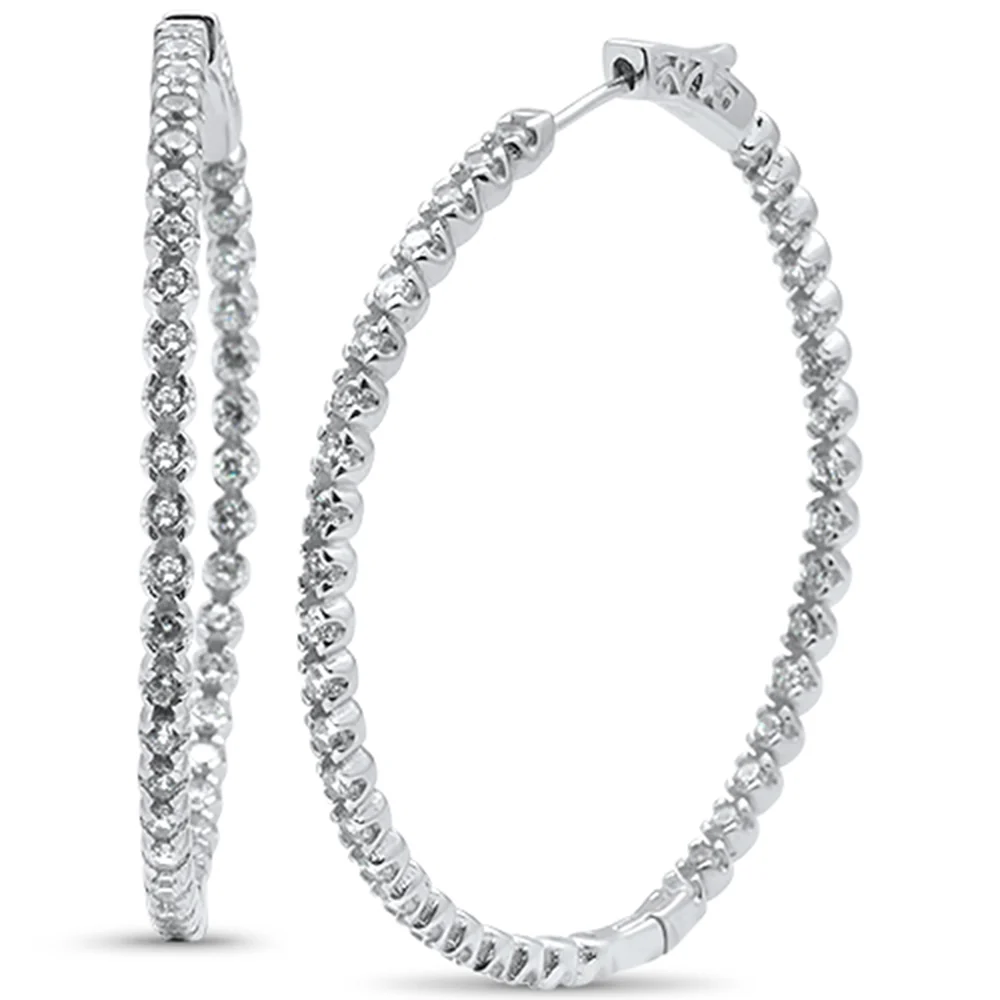 <span>CLOSEOUT! </span>50mm Round Cubic Zirconia Hoop .925 Sterling Silver Earrings Colors Available! - Image 2
