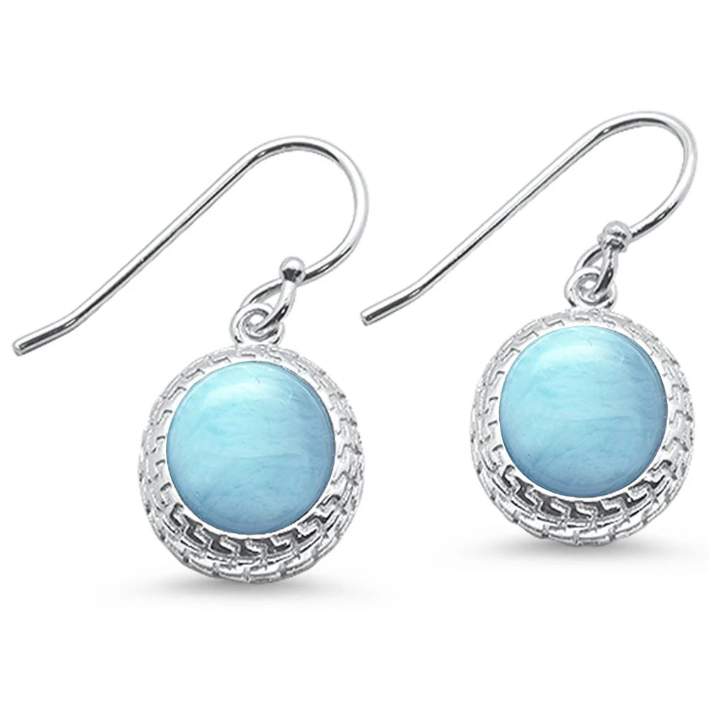 Oval Natural Larimar Design .925 Sterling Silver Earrings