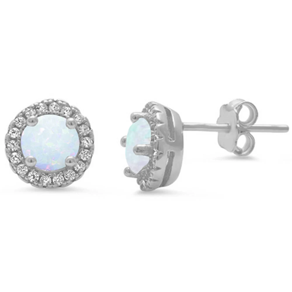 Halo White Opal .925 Sterling Silver Earrings