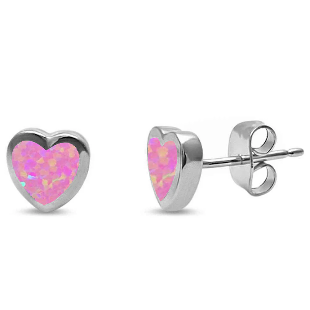 <span>CLOSEOUT! </span>Pink Opal Heart Stud .925 Sterling Silver Earrings