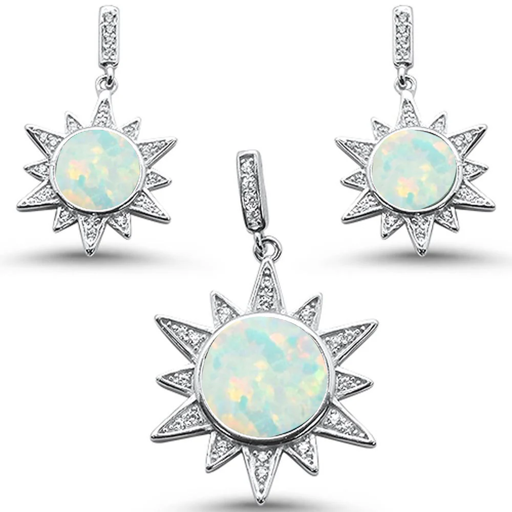 <span>CLOSEOUT! </span>White Opal Elegant Starburst .925 Sterling Silver Earring & Pendant Set
