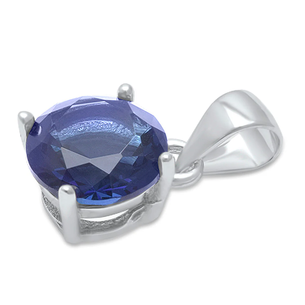 Round Blue Sapphire .925 Sterling Silver Solitaire Pendant - Image 2