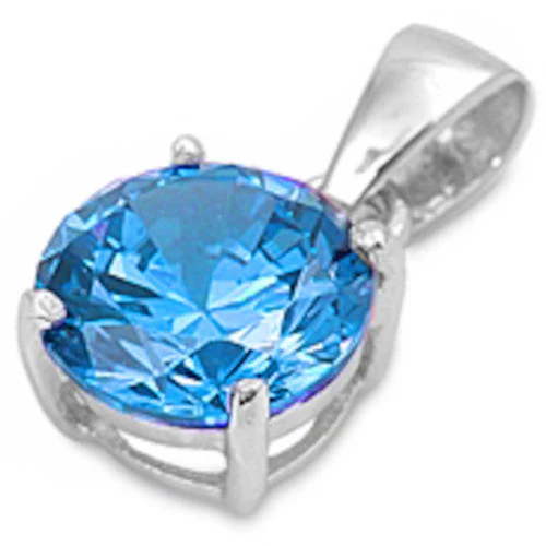 Round Blue Topaz .925 Sterling Silver Solitaire Pendant - Image 2