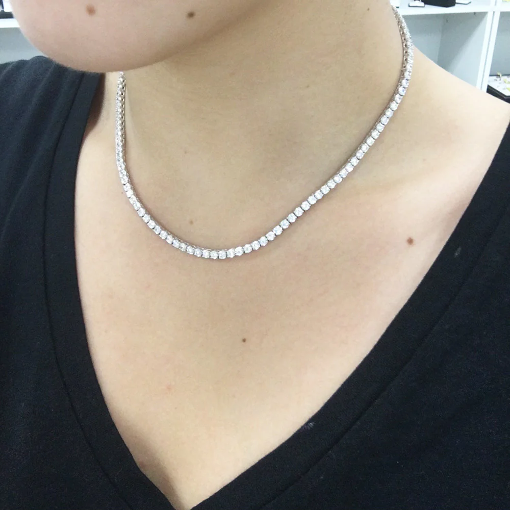 3MM Available 2 Colors 13.50CT Round Cubic Zirconia Necklace .925 Sterling Silver 18", 22" Long - Image 8