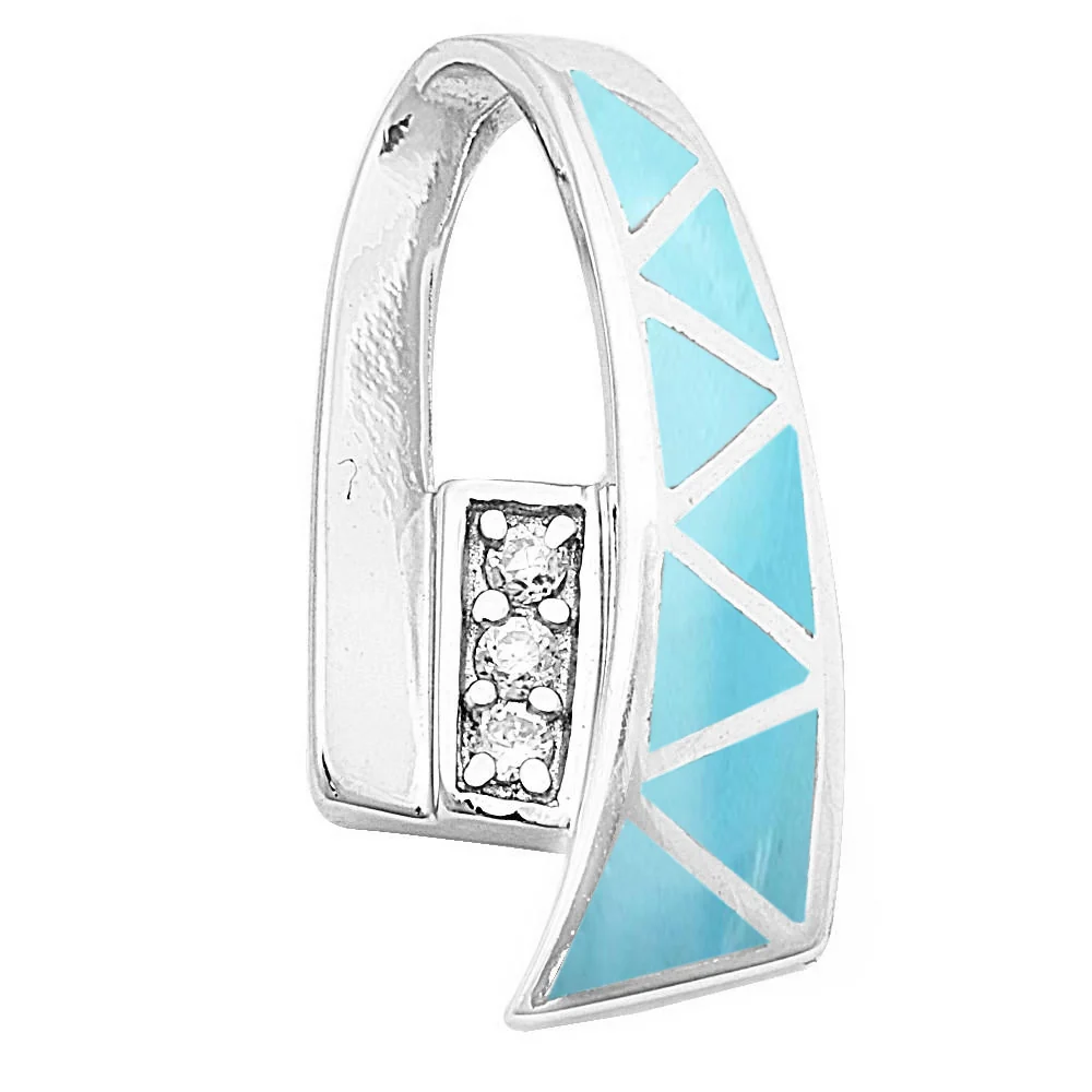 Natural Larimar & CZ New Design .925 Sterling Silver Pendant