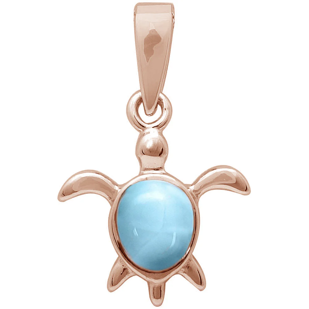 Rose Gold Plated Natural Larimar Turtle .925 Sterling Silver Charm Pendant