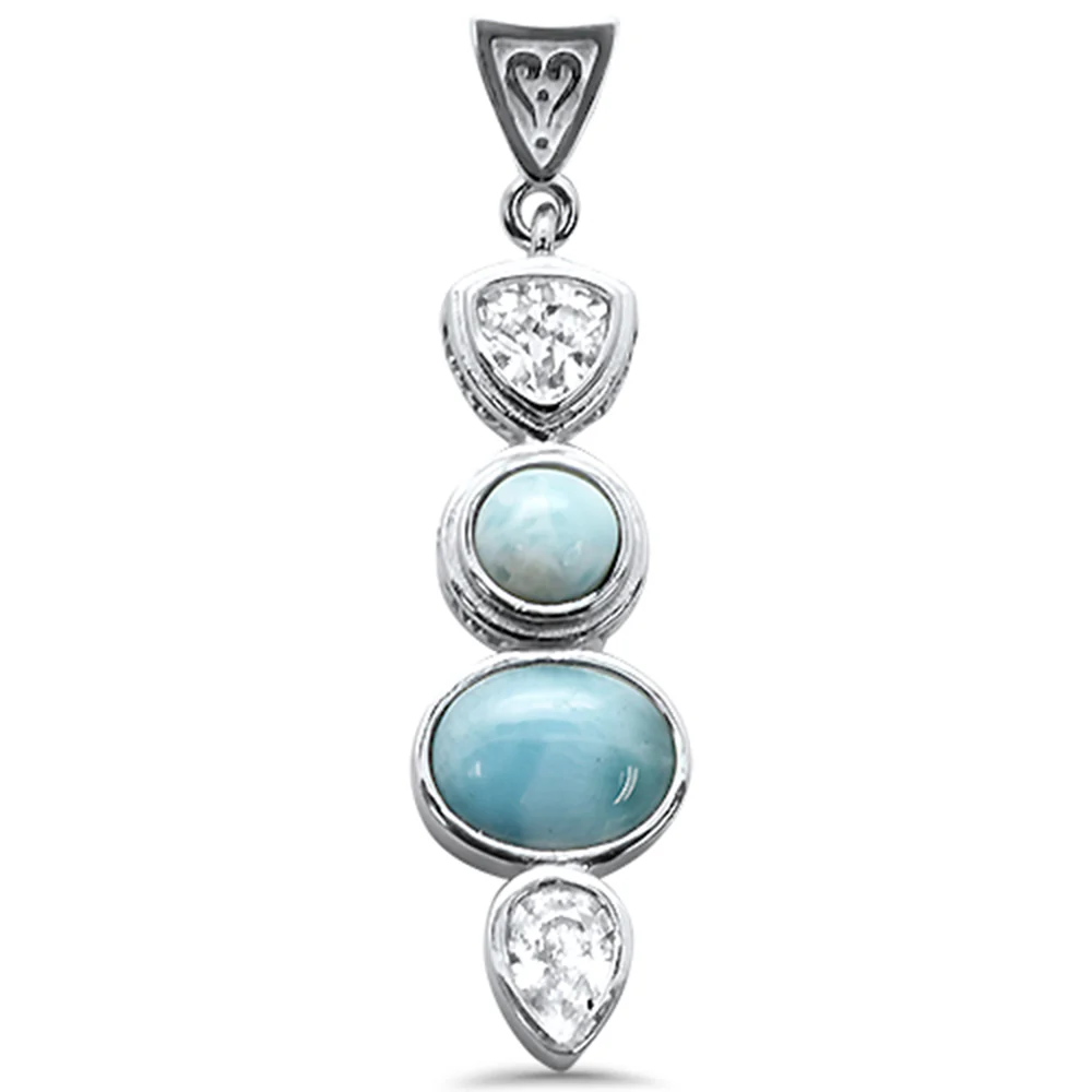Multy Shape Natural Larimar & Cz .925 Sterling Silver Charm Pendant