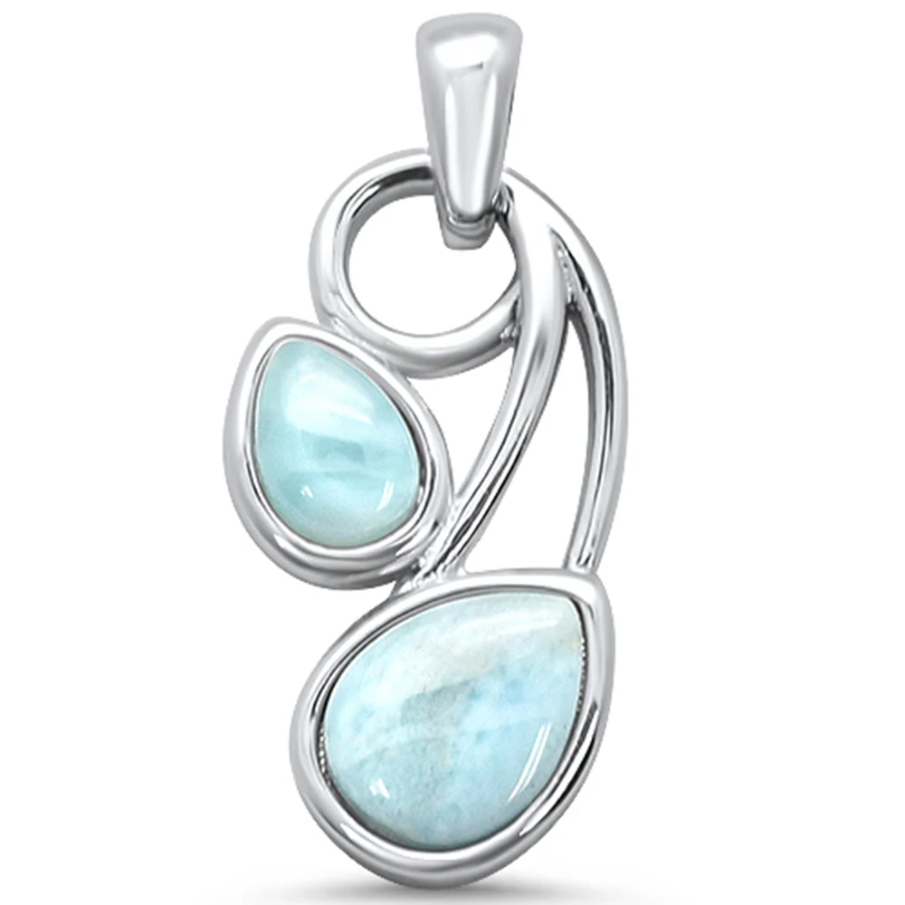 Natural Larimar Pear .925 Sterling Silver Charm Pendant
