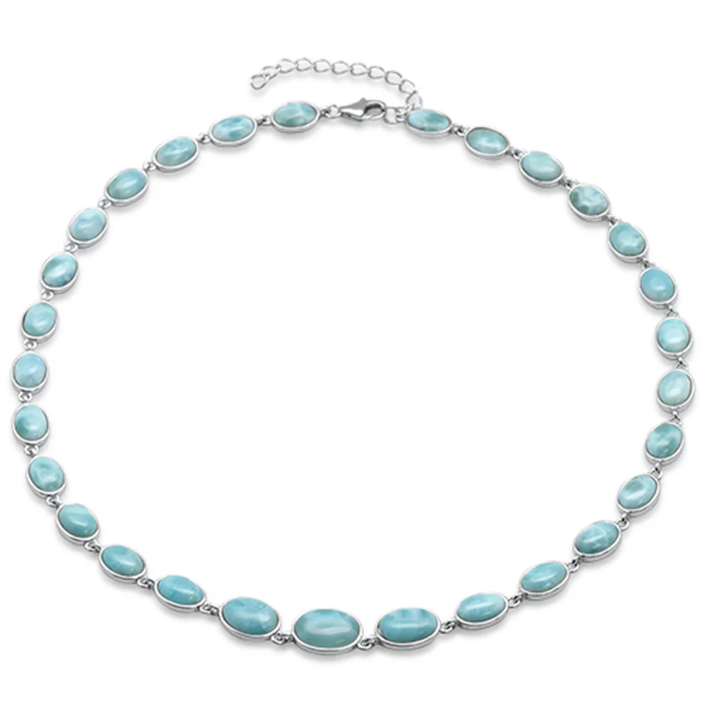 Natural Larimar .925 Sterling Silver Necklace 16" + 1.5" Ext