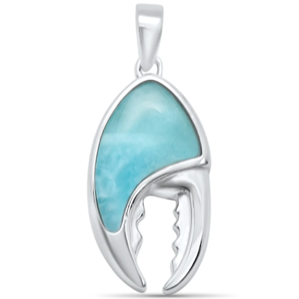Natural Larimar Lobster Crab Claw .925 Sterling Silver Charm Pendant